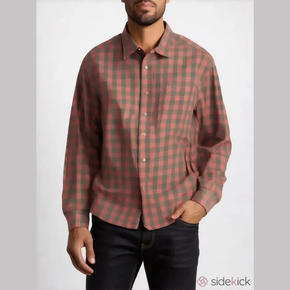 J. Crew Salmon Pink Checked Button Down Dress Shirt Men’s Size Large